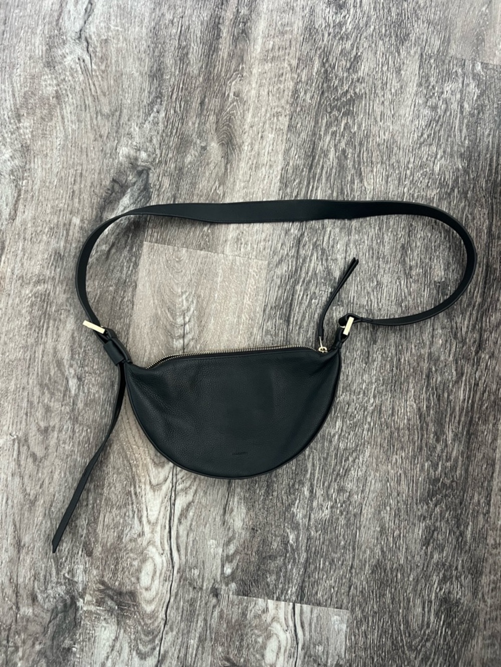 All Saints Black Half-Moon Leather Crossbody Belt Bag